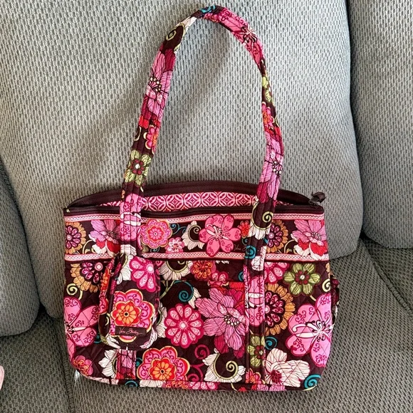Vera Bradley Floral Pink and Brown Women's Small Tote - Picture 1 of 3